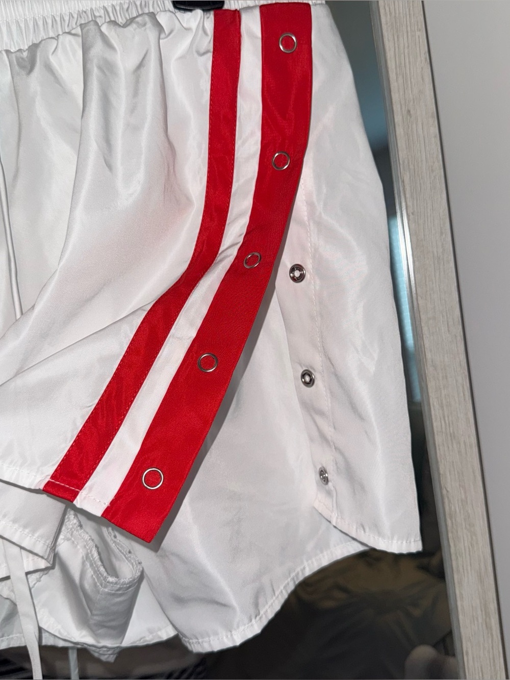 Athletic Shorts with Red Stripe Snap Detail